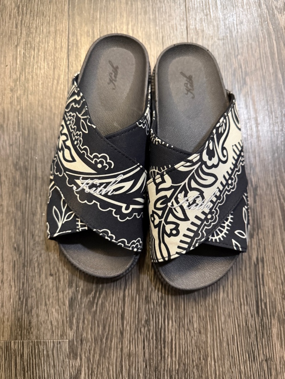 Kith Black and White Bandana Slide Sandals